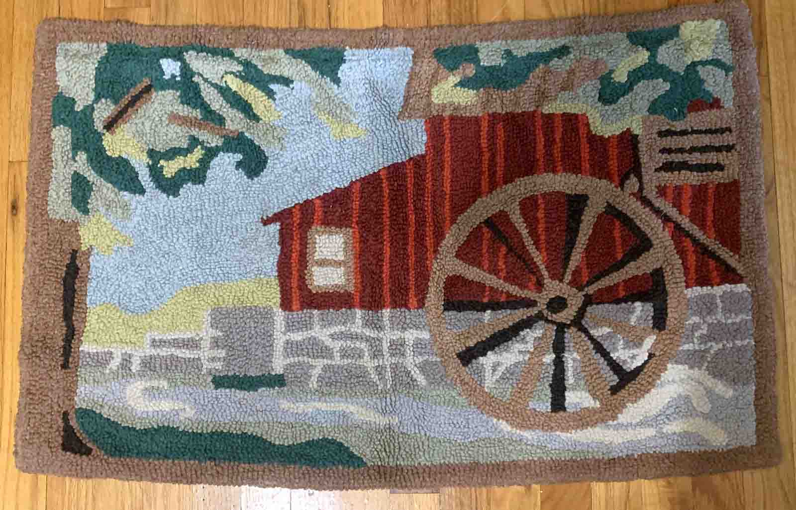 Old American Carpet Hooked handmade 58cm x 90cm 1930s