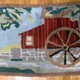Old American Carpet Hooked handmade 58cm x 90cm 1930s