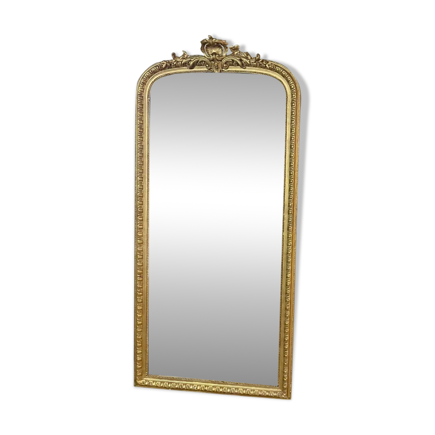 Antique Louis Philippe mirror with gilded pediment - 191 x 90 cm