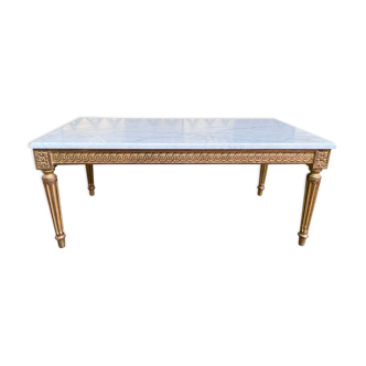 Louis XVI style coffee table in gilded wood and Carrara marble