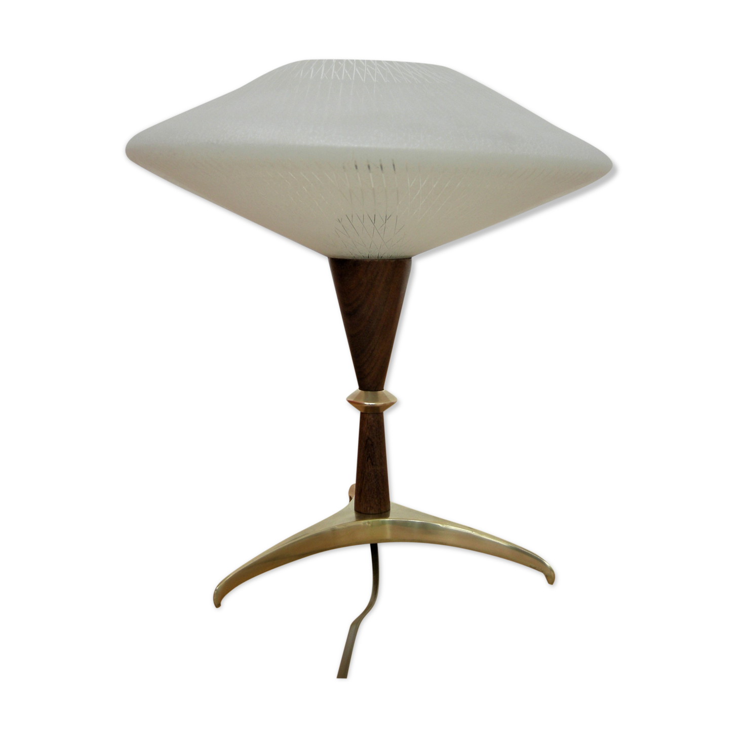 Scandinavian style lamp in teak, brass and opaline