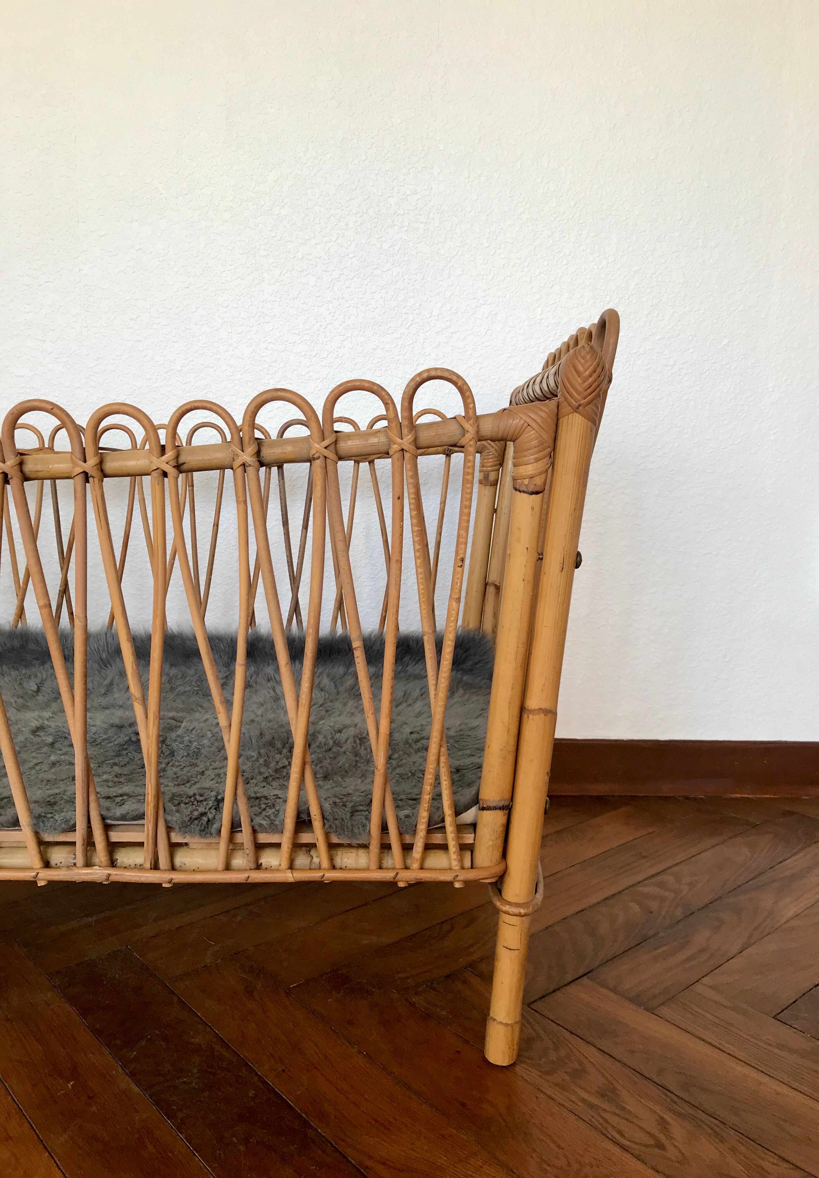 Rattan and bamboo child bed