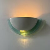 Pair of vintage post-modernist wall lights, white metal, perspex, France 1980