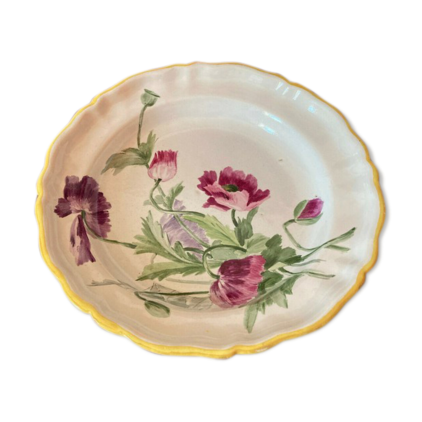 Plat en faience fin XVIIe début XIXe à décor de fleurs violettes