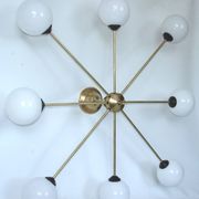 Stilnovo 1960s-style chandelier | Brass, metal and glass | 8x E14 | Vintage