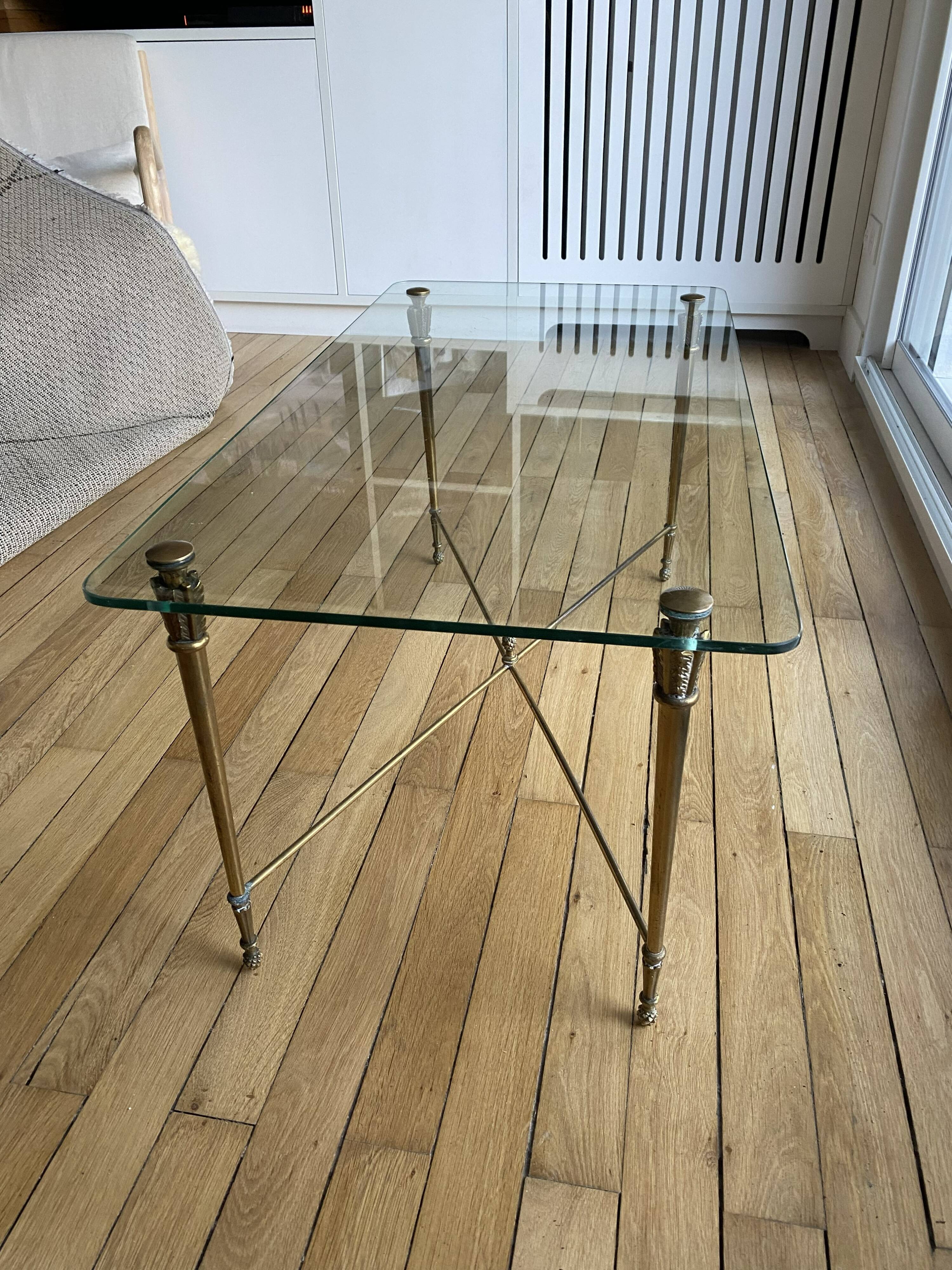 Table basse verre et laiton Art déco style Baguès