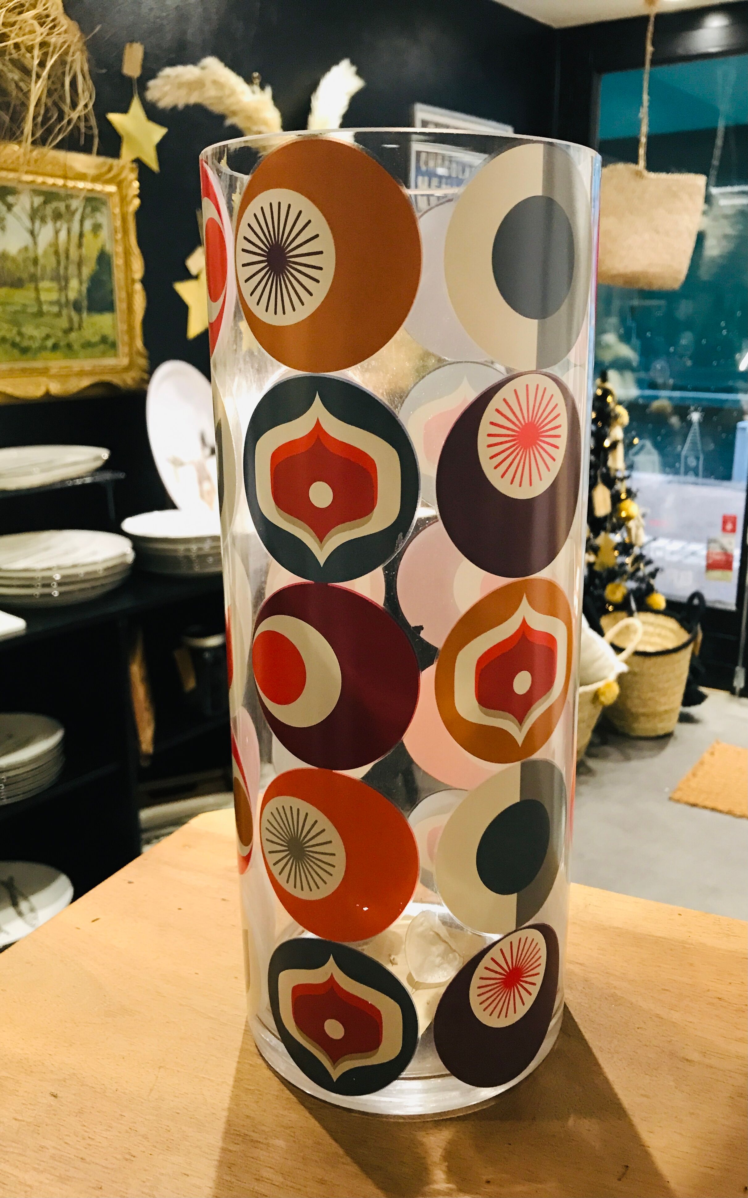 Vase cylinder colorful patterns pop vintage