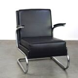 Vintage brown leather Bauhaus design armchair by Ahrend de Cirkel from the 1950s