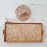 Ethnic tray in glass and carved wood
