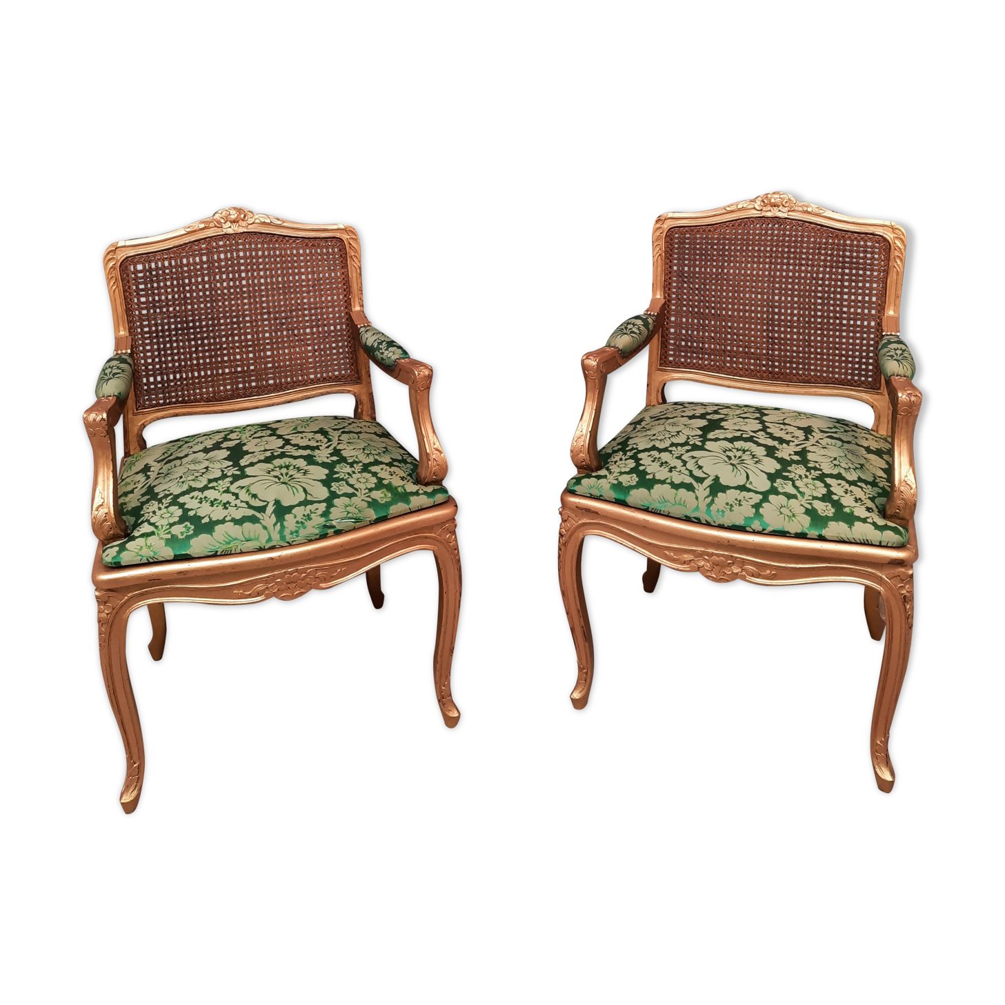 Louis XV-style golden armchair pair