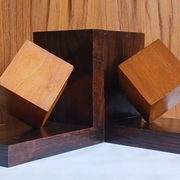 Cubist pair of bookends made of stained solid wood, 1960.