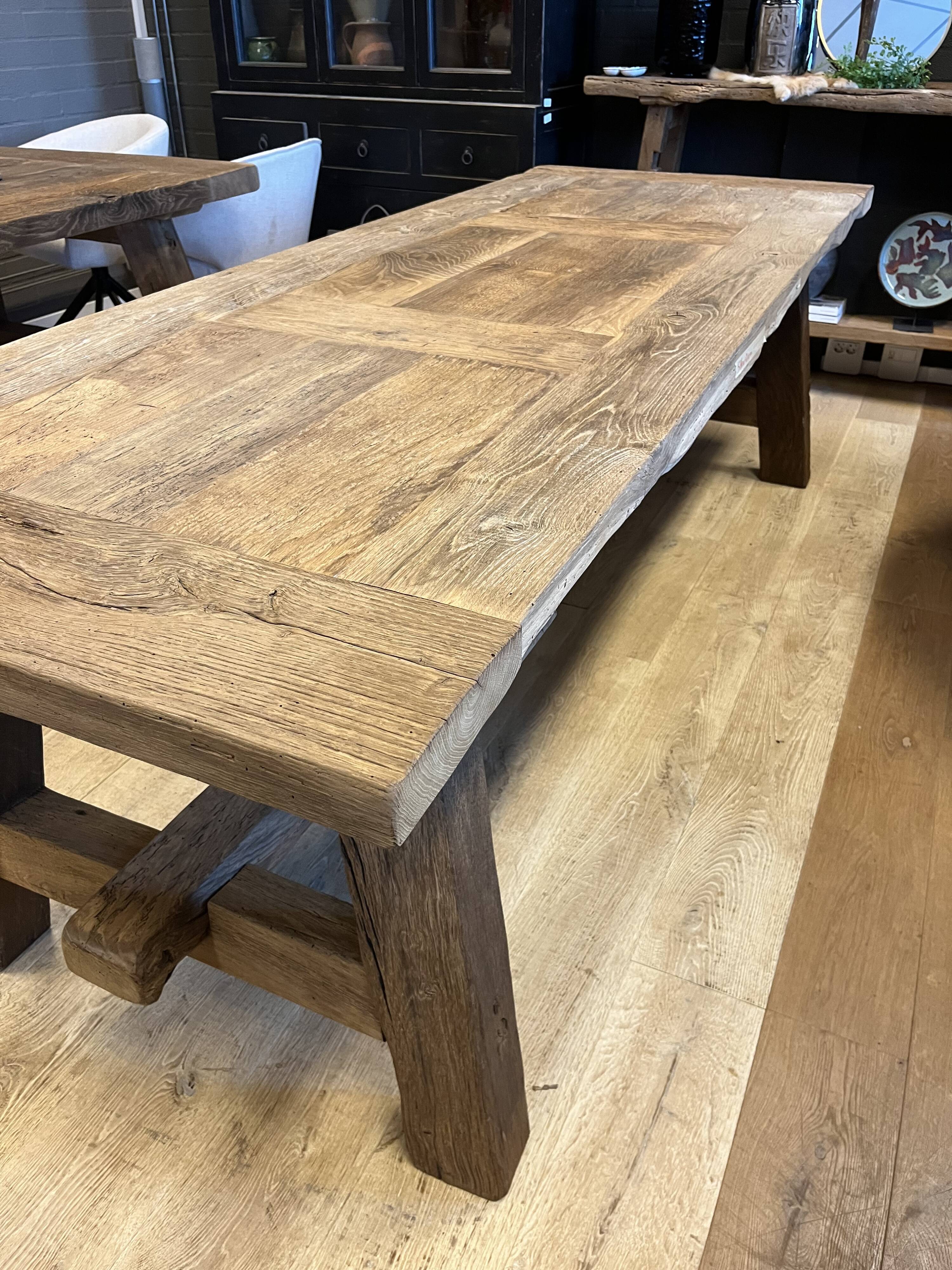 Tower antique oak farmhouse table - 250 by 90 cm