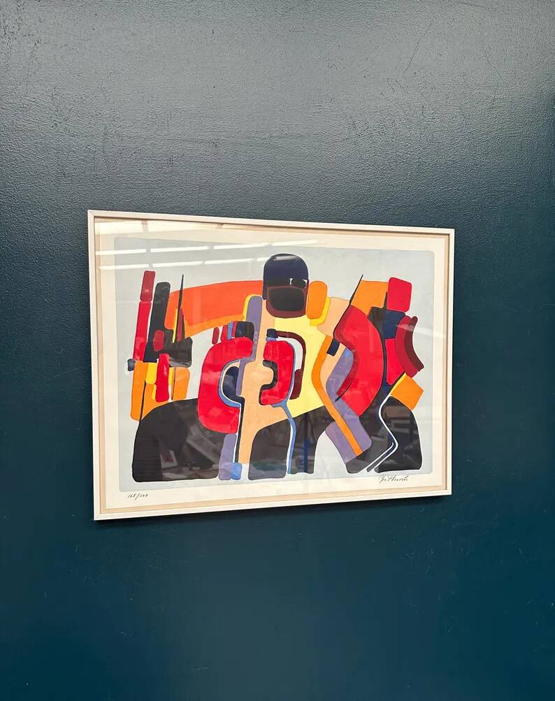 Original Swedish Colour Lithograph – “Composition” by Bo Thorén – Signed – Vintage & Framed