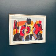 Lithographie en couleur originale suédoise – “Composition” par Bo Thorén – Signée – Vintage et encadrée