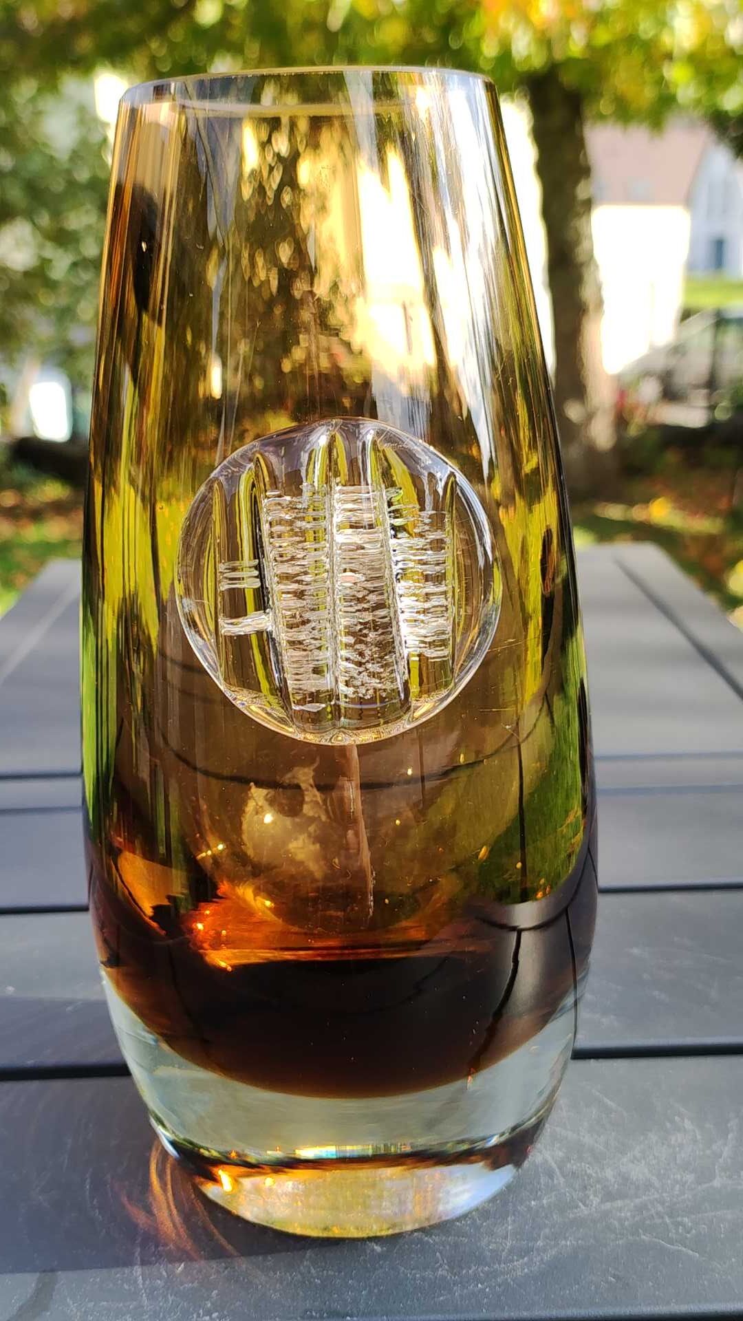 Vintage vase in blown Art glass, Creative design, amber color
