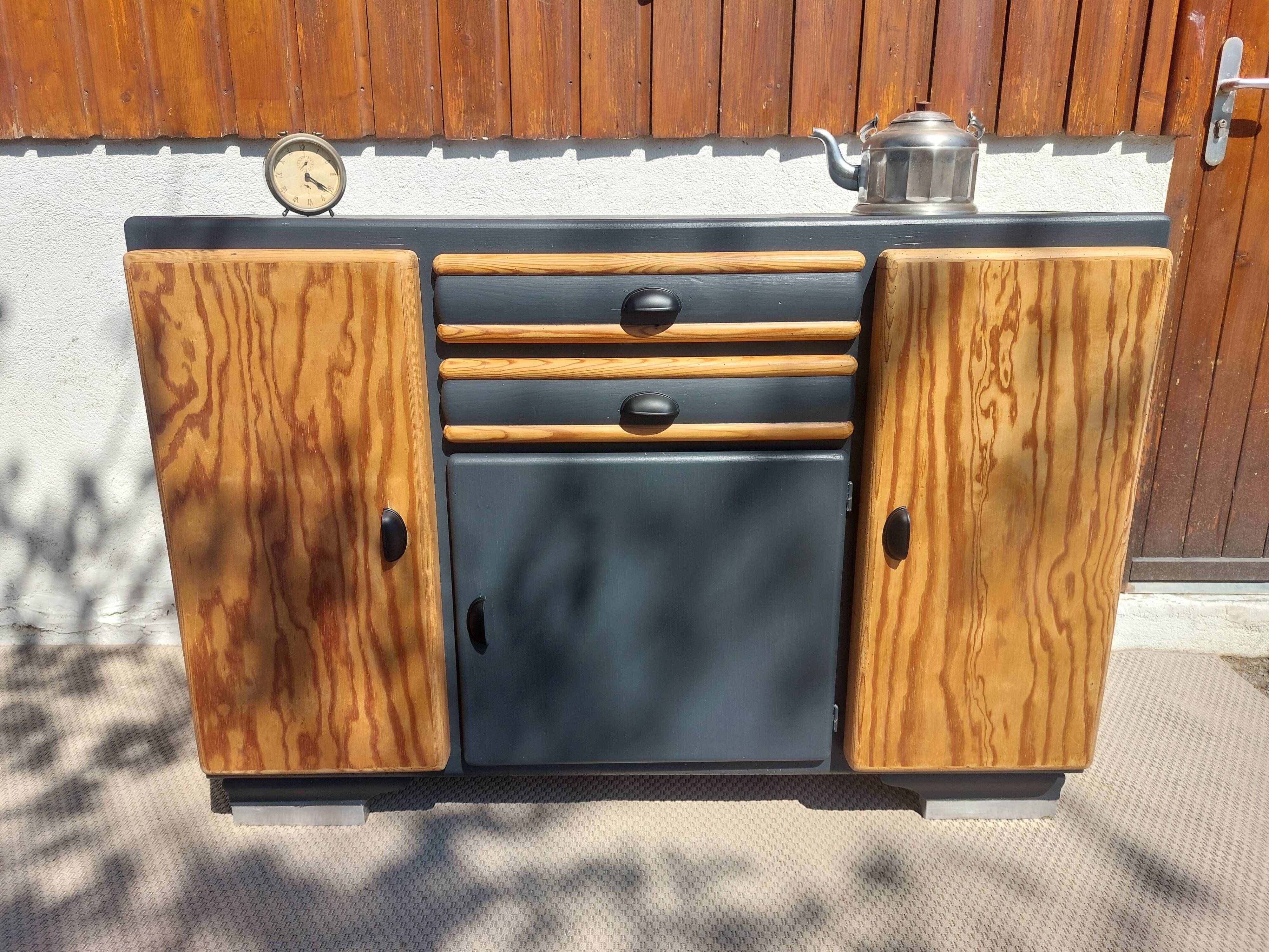 buffet Mado bois poncé et gris anthracite