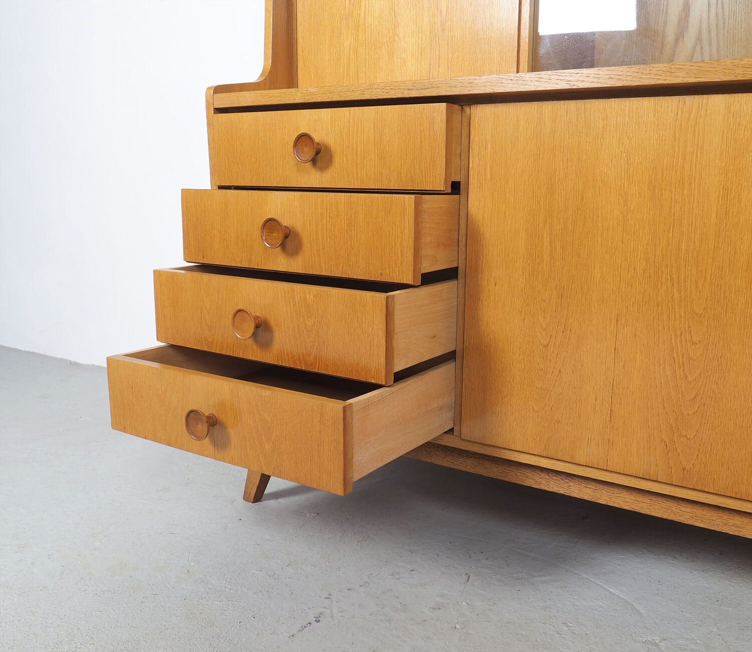Vintage German Oak Buffet With Showcase, 1960's