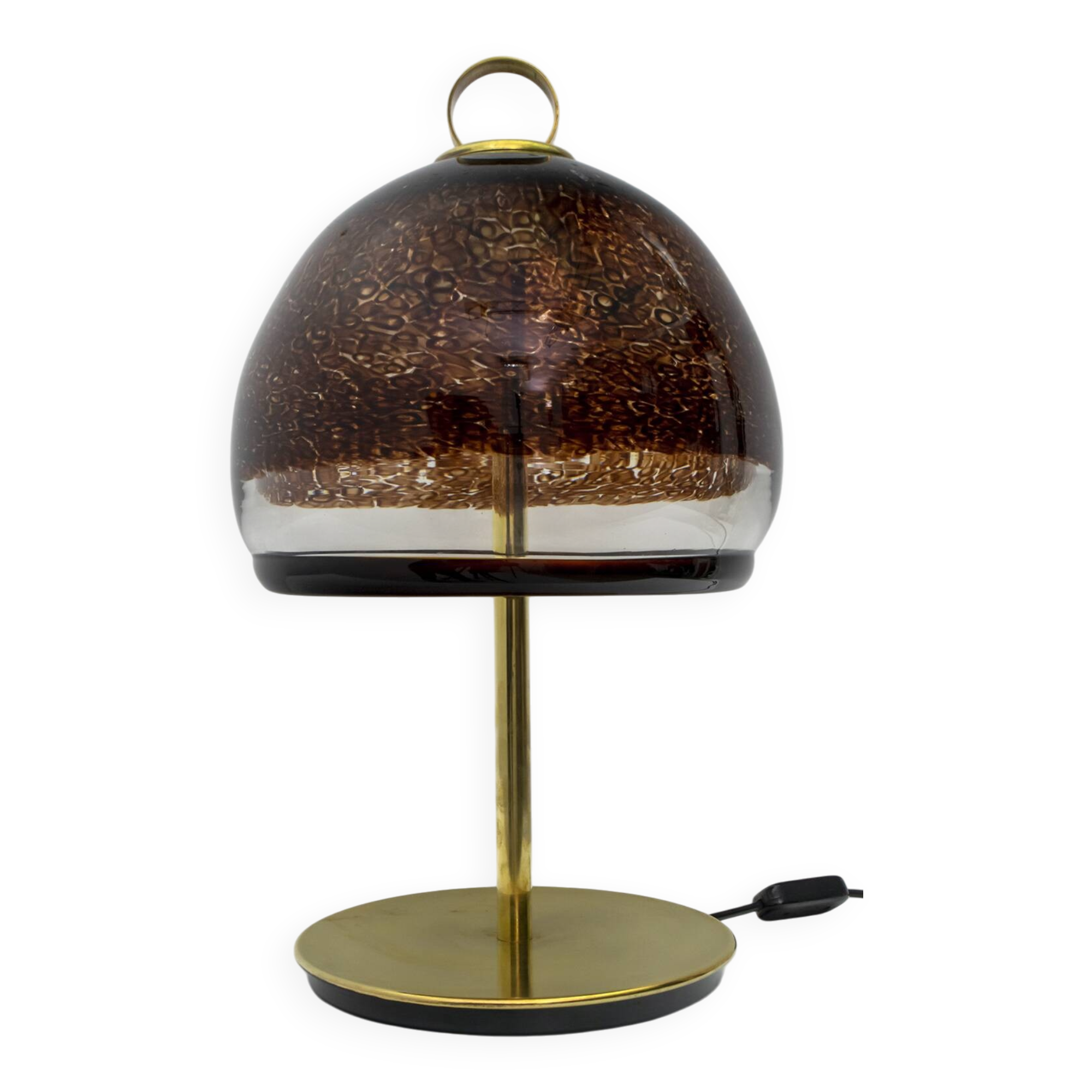 Leucos Mid-Century Modern Italian Murano Glass and Brass Table Lamp, 1970s