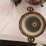 Set of painted earthenware vases mounted on bronze