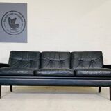 Vintage danish retro nili stoppmøbler 3 person sofa in black leather 1960s