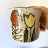 Stoneware teapot and its 3 cups, 1970s