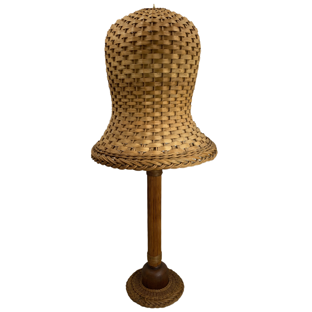 Midcentury Scandinavian rattan wicker mushroom floor lamp, 1960s