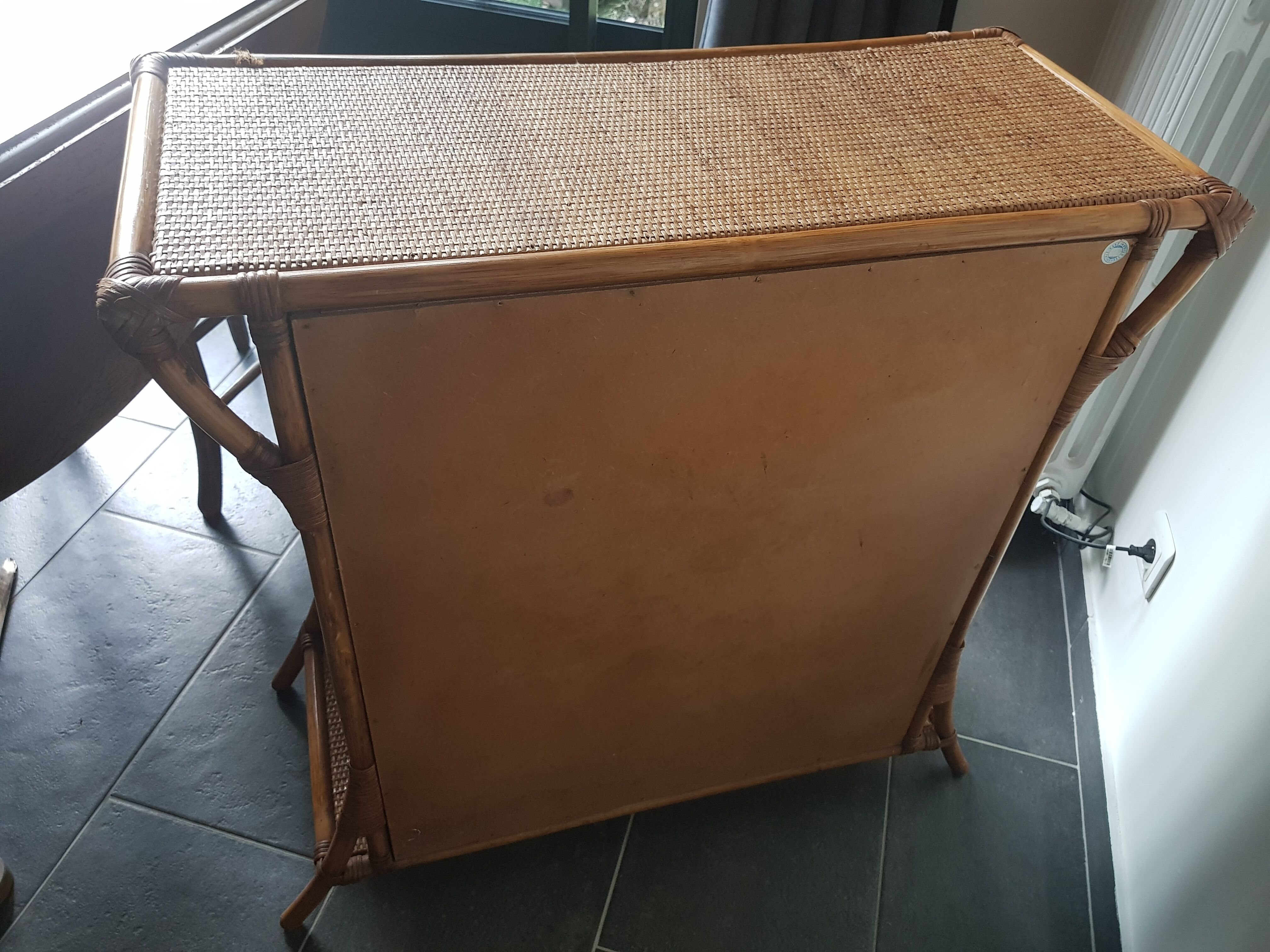 Chest of drawers in canning rattan and bamboo