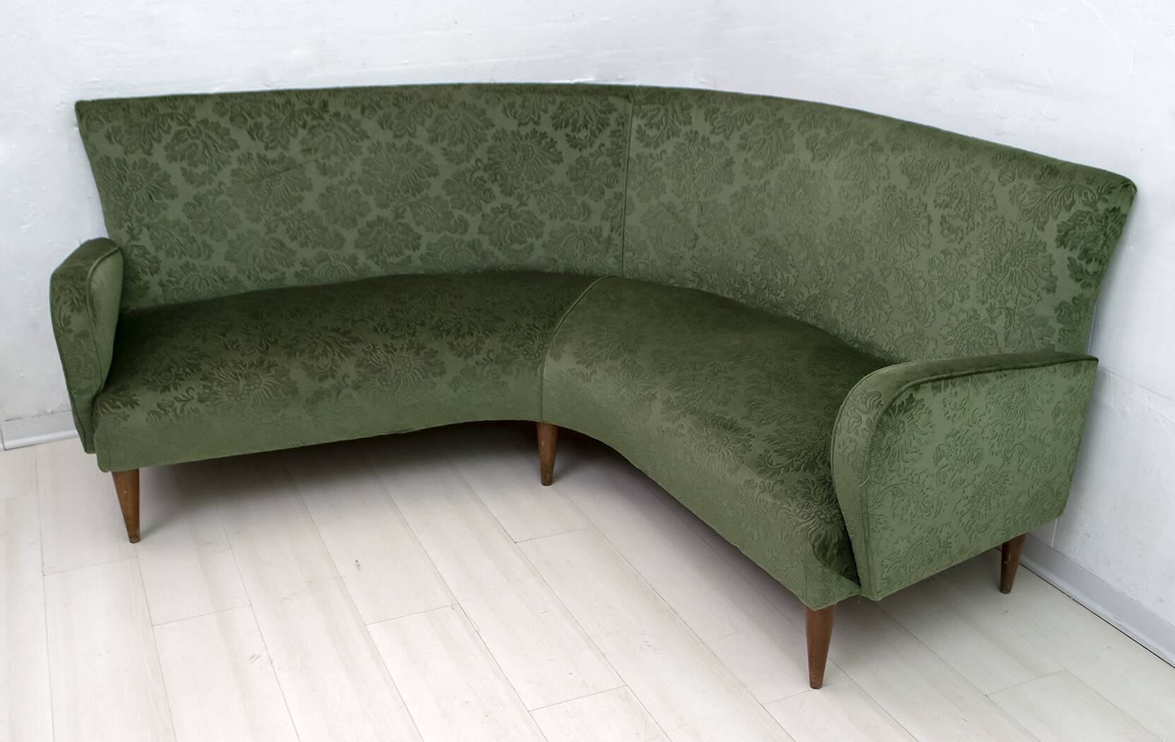 Mid-Century Modern Italian Damask Velvet Corner Sofa, 1950s