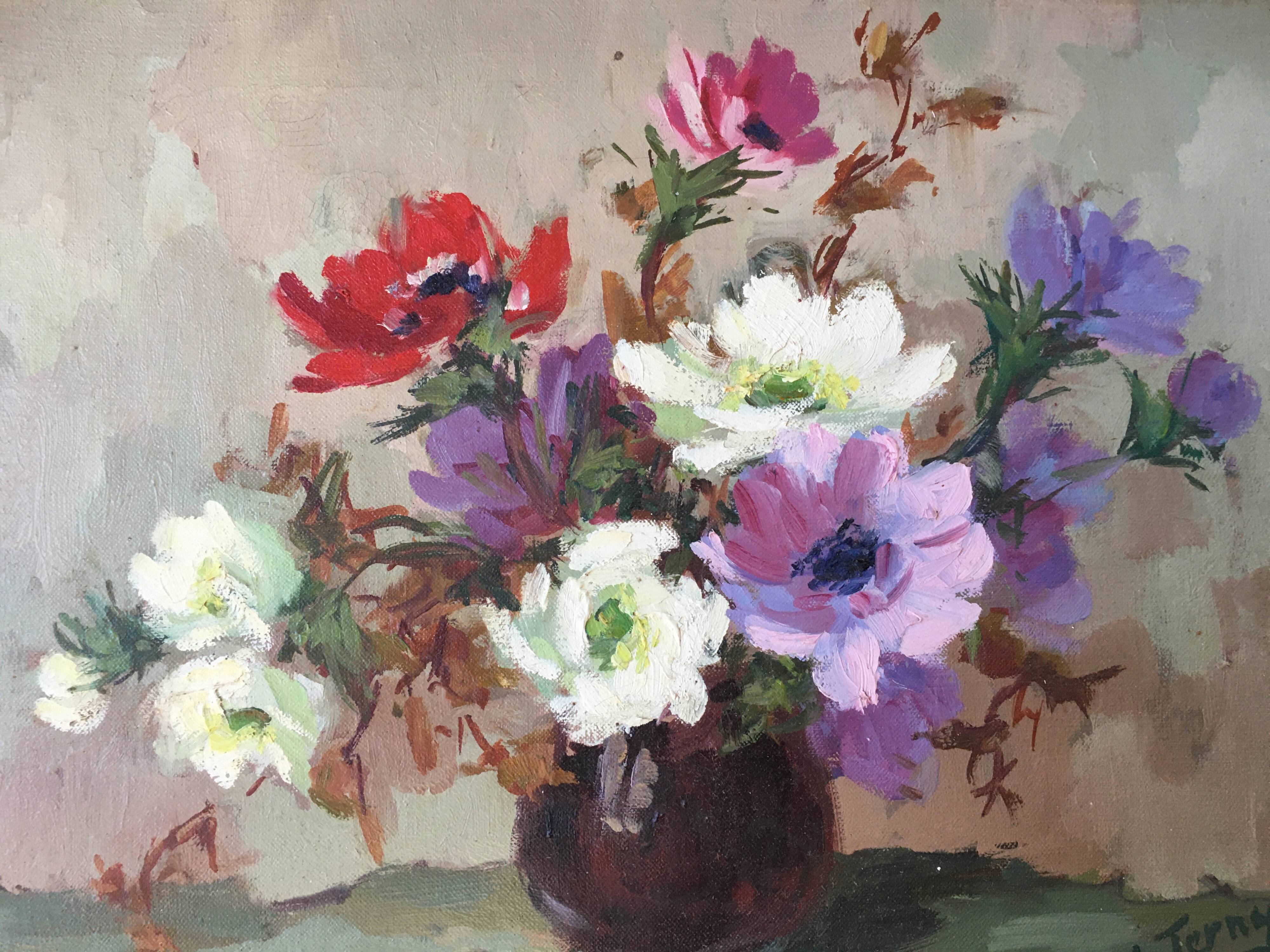 Table HST "Bouquet of Flowers" by J. Terny - 50's frame