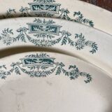 3 plats terre de fer, modele Longchamp Lutèce en faïence bleu fleurs