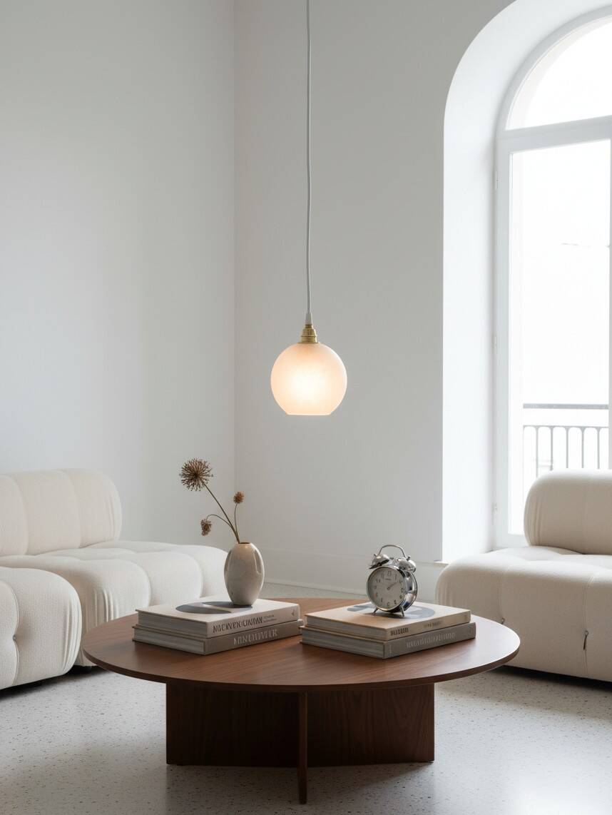 Small speckled frosted glass ball pendant – 1970s