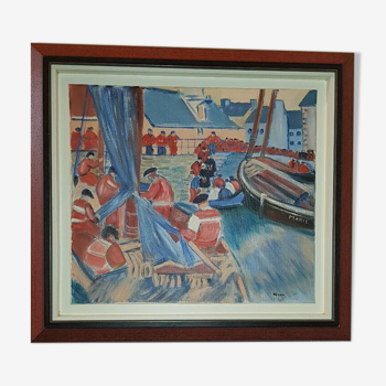 Oil on canvas "Breton fishermen" signed Gene.