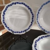4 soup plates white background, blue decor l'Amandinoise 2586