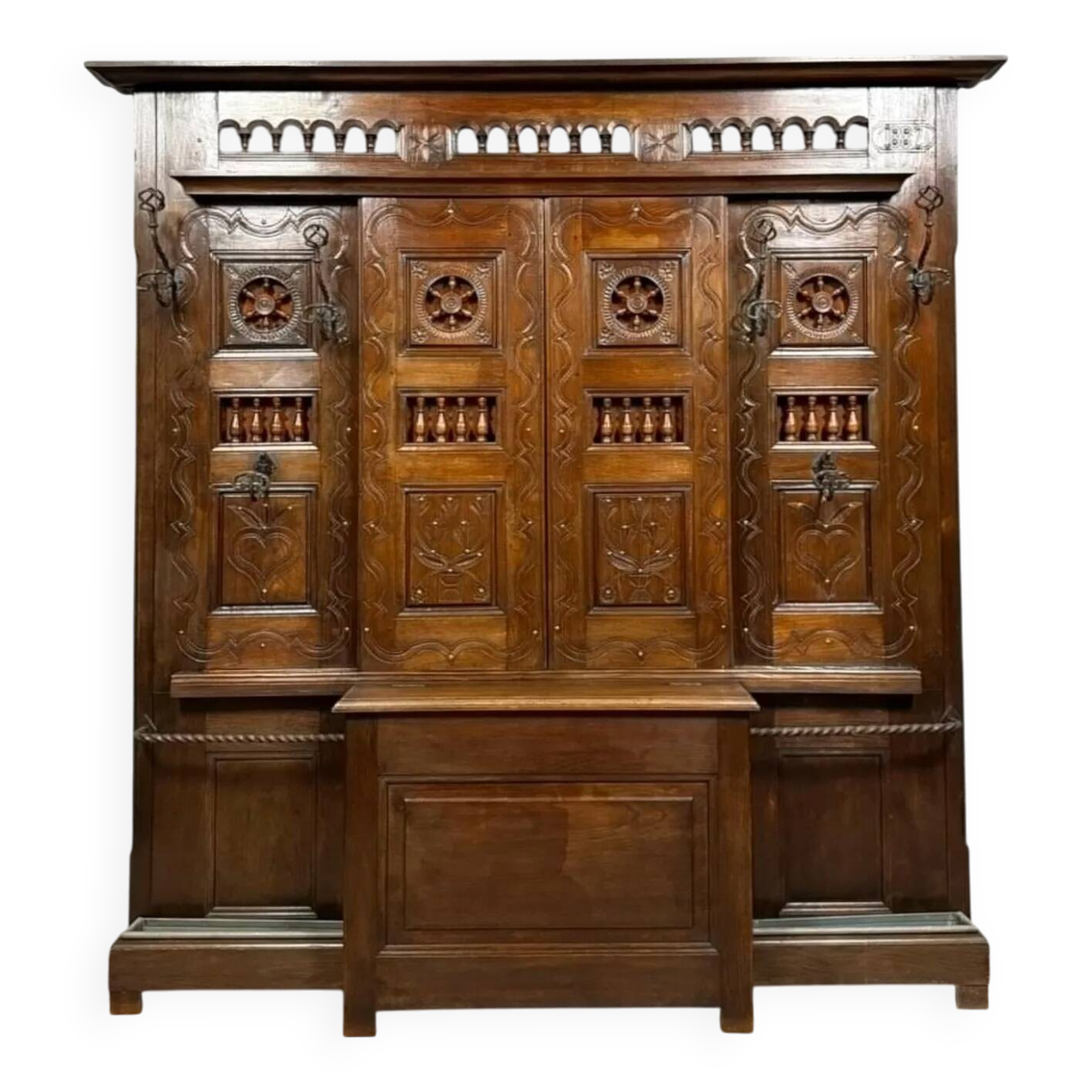 Porte manteaux a fonction de coffre en chene massif vers 1880