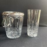 Ice bucket with spoon and glass – cut crystal and silver metal