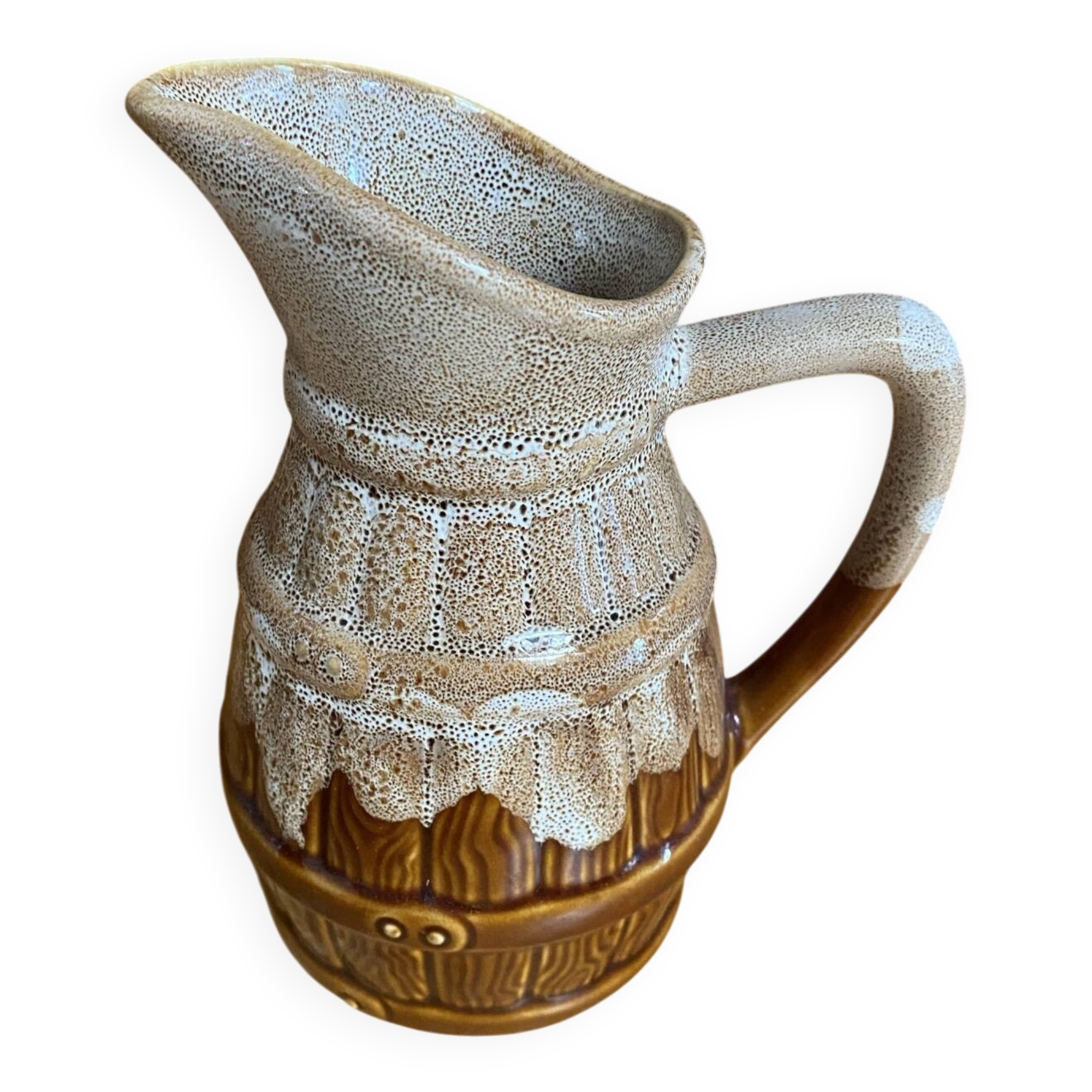 Vintage revol barrel-shaped flamed ceramic jug 3/4 litre