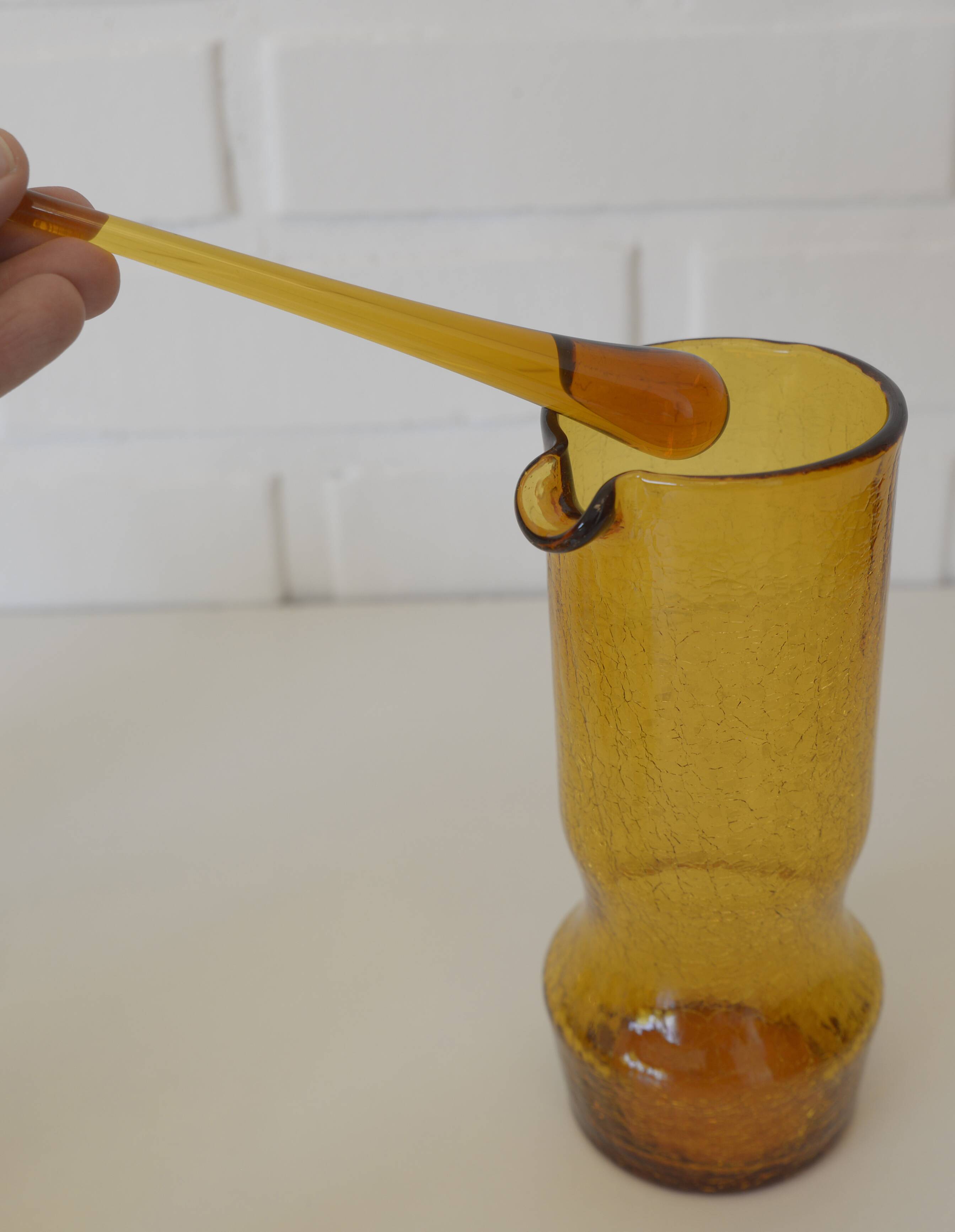 Vintage Amber Crackle Glass Shot Glass Set Mid Century Modern Barware