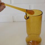 Vintage Amber Crackle Glass Shot Glass Set Mid Century Modern Barware