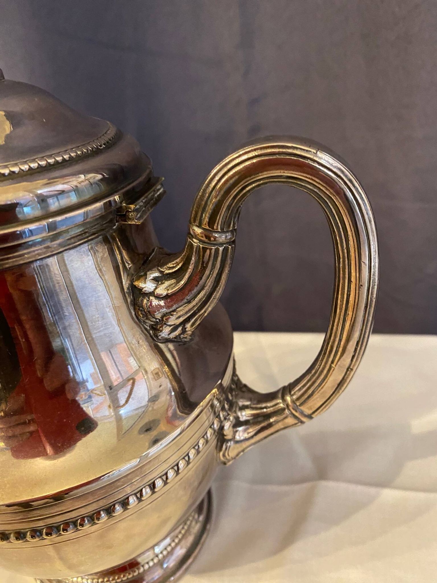 Antique 4-piece tea service silver metal louis xv style godron decor
