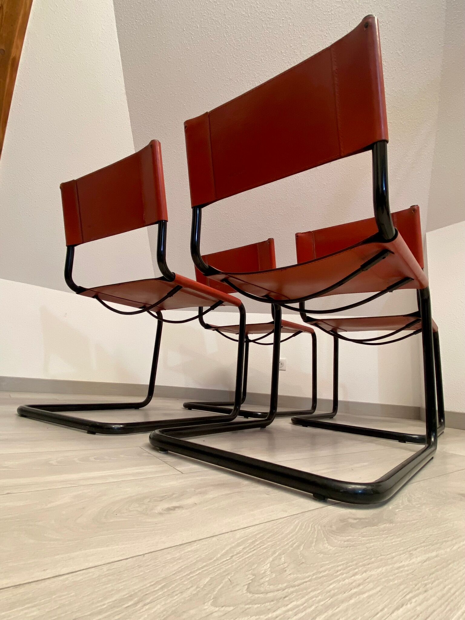 Set of 4 metal chair and tubular leather Matteo Grassi 1970