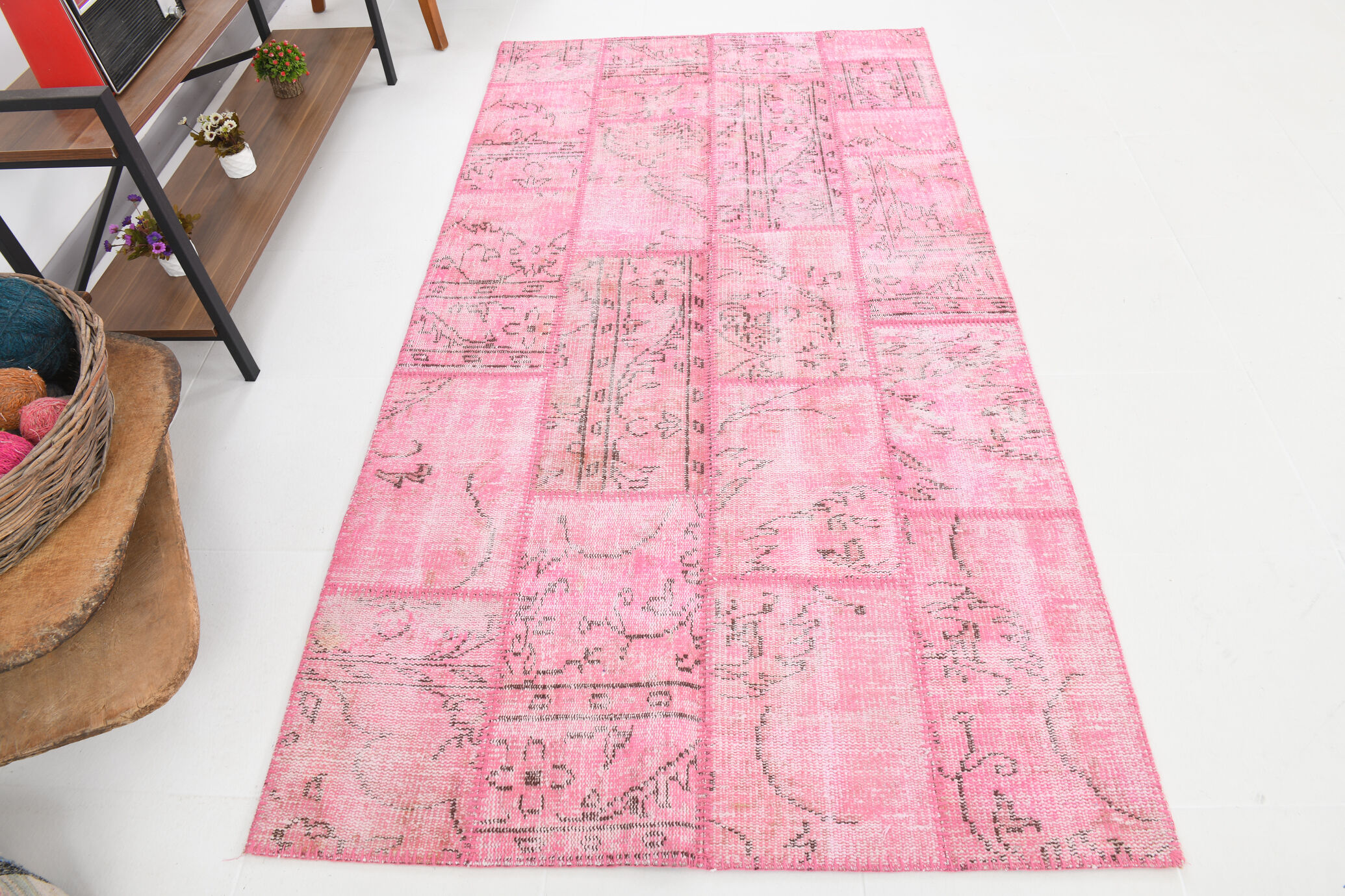 4x7 Soft Pink Vintage Patchwork Rug 225x123Cm