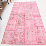 4x7 Soft Pink Vintage Patchwork Rug 225x123Cm