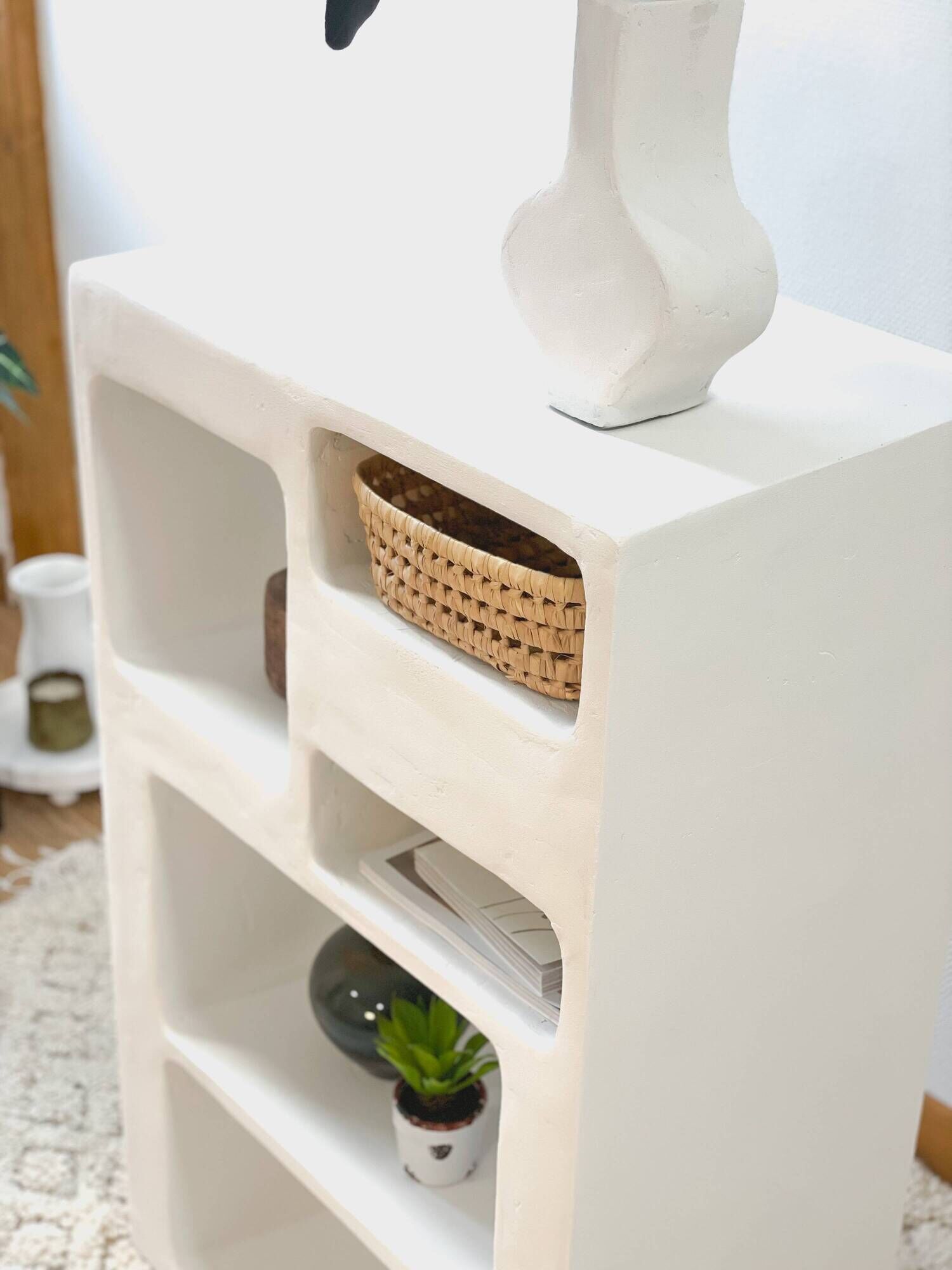 Concrete shelf - Length 60 cm - 5 niches - Mineral n°4