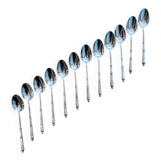 Set of 12 small silver-plated metal spoons