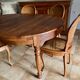 Extendable table and 6 antique caned chairs Louis XV style vintage cherry wood