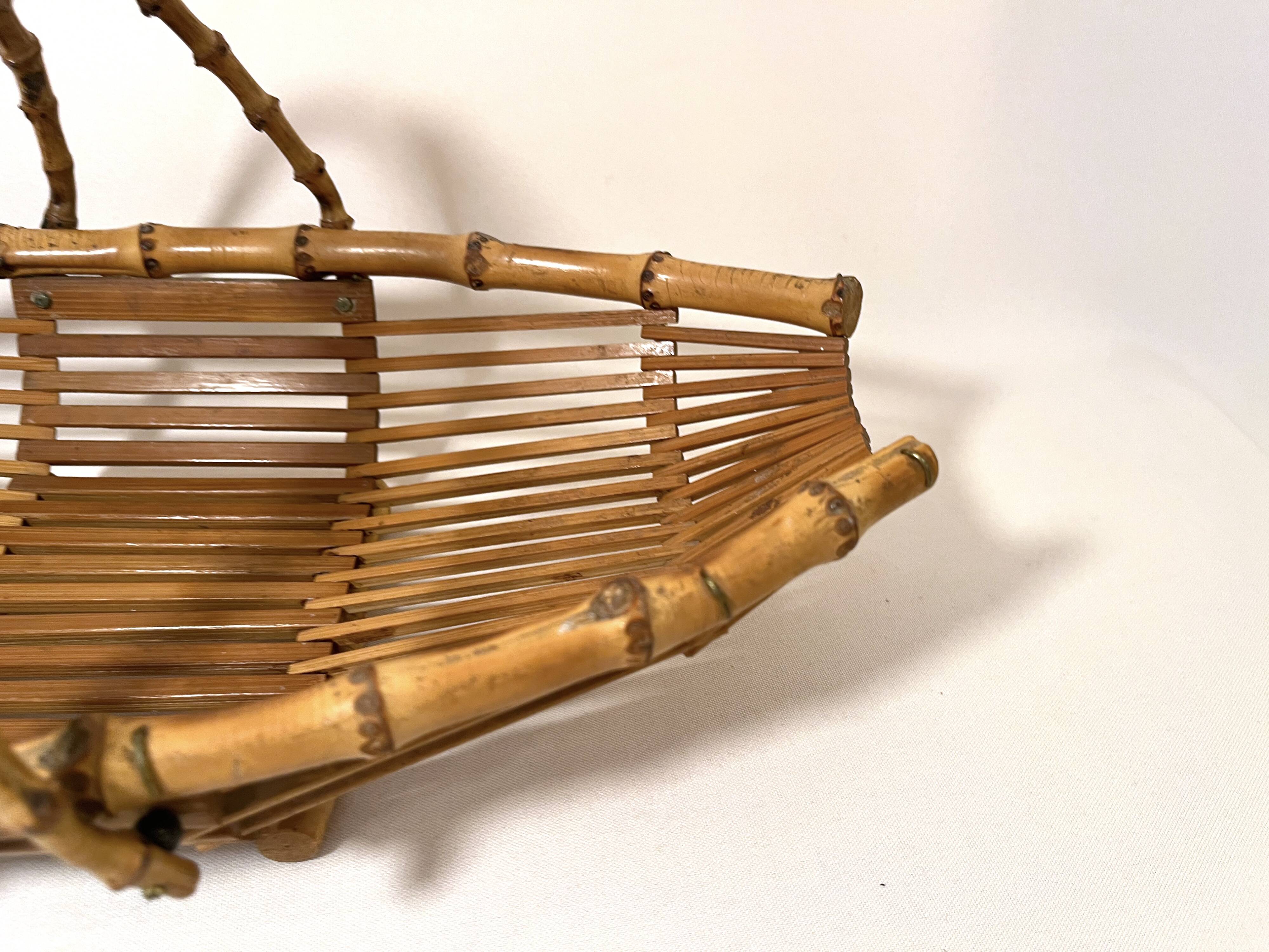 Vintage bamboo rattan wicker basket 1960s country chic