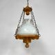 Large brutalist oak and marbled glass pendant, 1960s