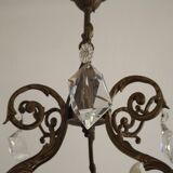 Magnificent French Antique Bronze Glass & Crystal 6 Light Cage Chandelier 4662