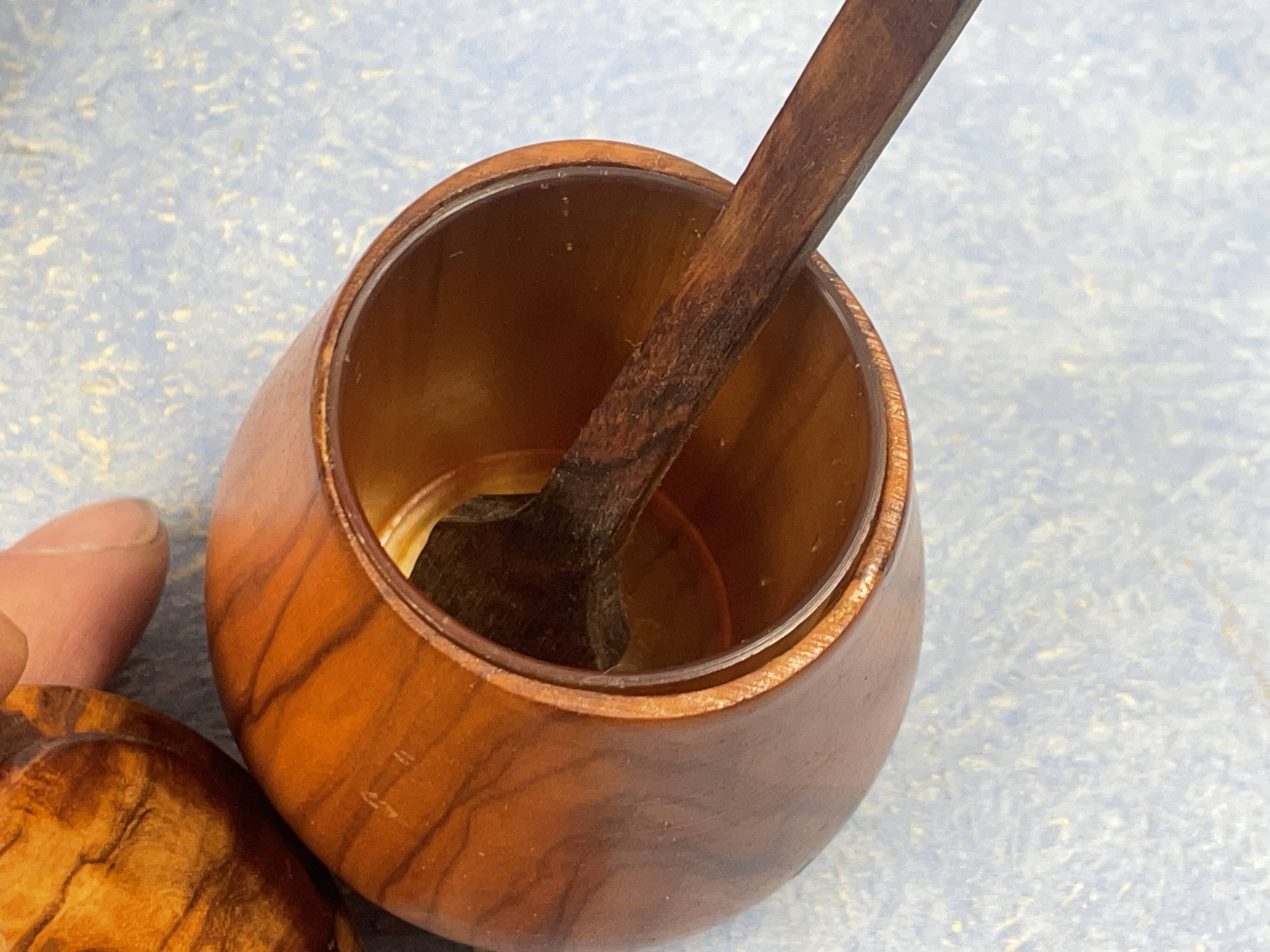 elegant table servant for condiment in olive wood, vintage