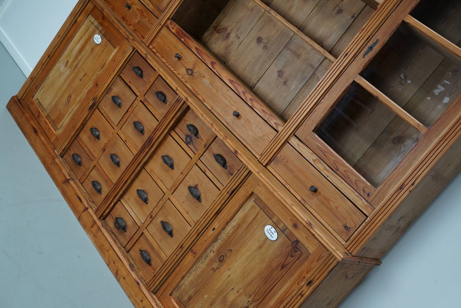 Large Antique German Pine Apothecary Cabinet / Vitrine early 20th Century